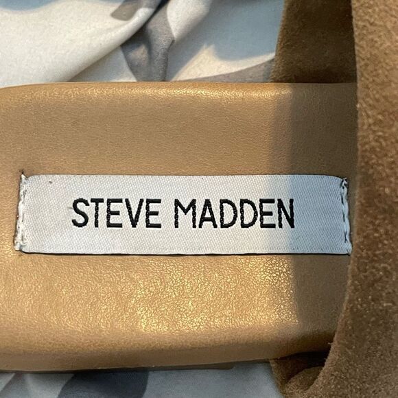 Steve Madden Wizen Sandal Tan Suede Textured Leather Slide Slip-On Flat 8 - Picture 7 of 10